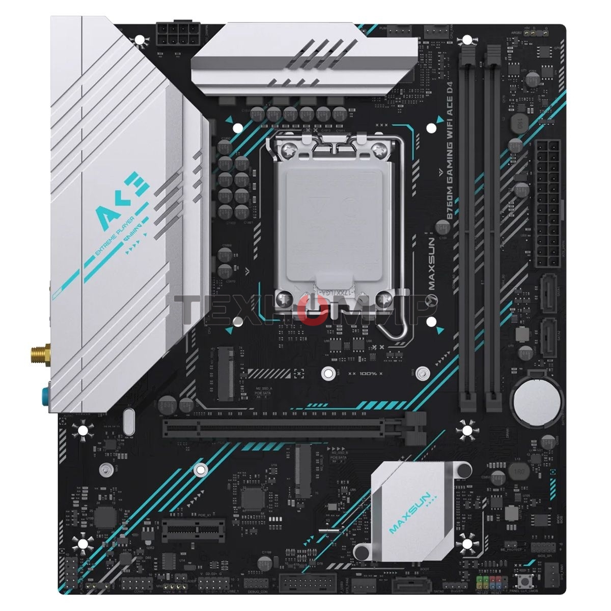 Материнская плата Maxsun B760M GAMING WIFI ACE D4, LGA 1700, Intel B760, 2xDDR4, 3xSATA, 2xM.2, 1xPCIe 4.0 x16, 1xPCIe x1, 1xHDMI, 1x1Gb LAN, 4xUSB-A 3.2 Gen 1, 2xUSB-A 2.0, 3x3.5 мм, 5.1, mATX
