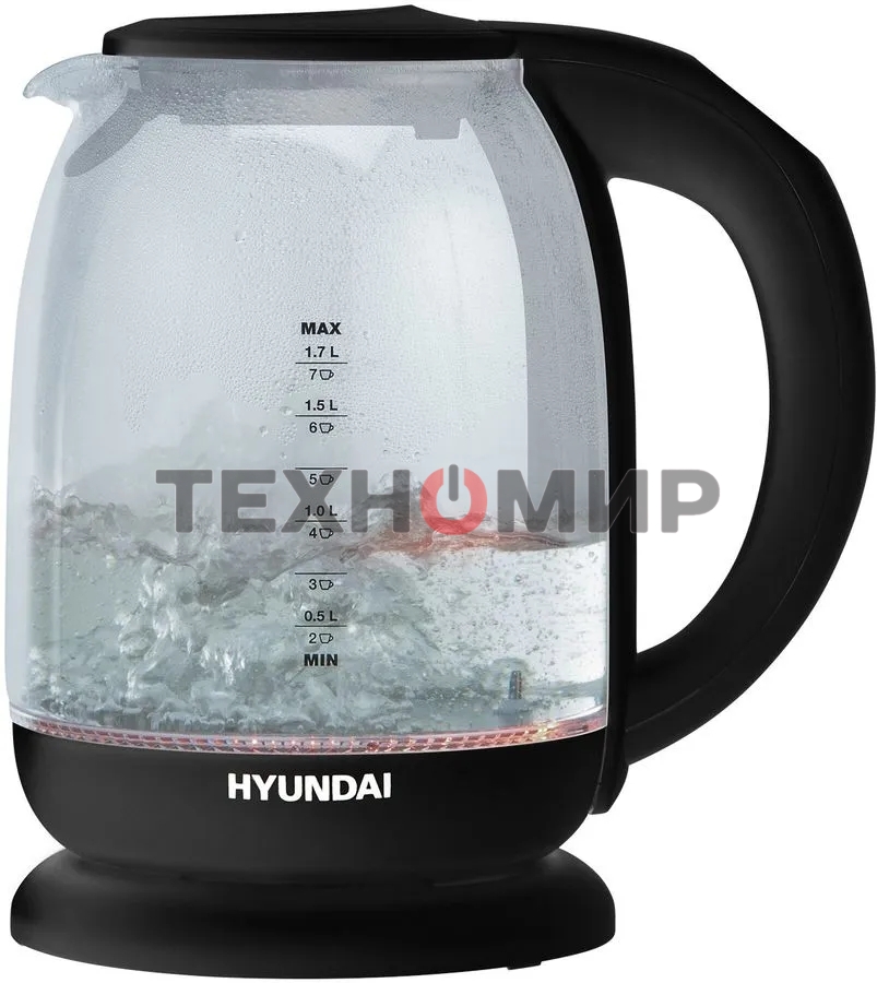 Чайник электрический Hyundai HYK-S3809 1.7 л, 2200 Вт, черный (корпус: стекло)