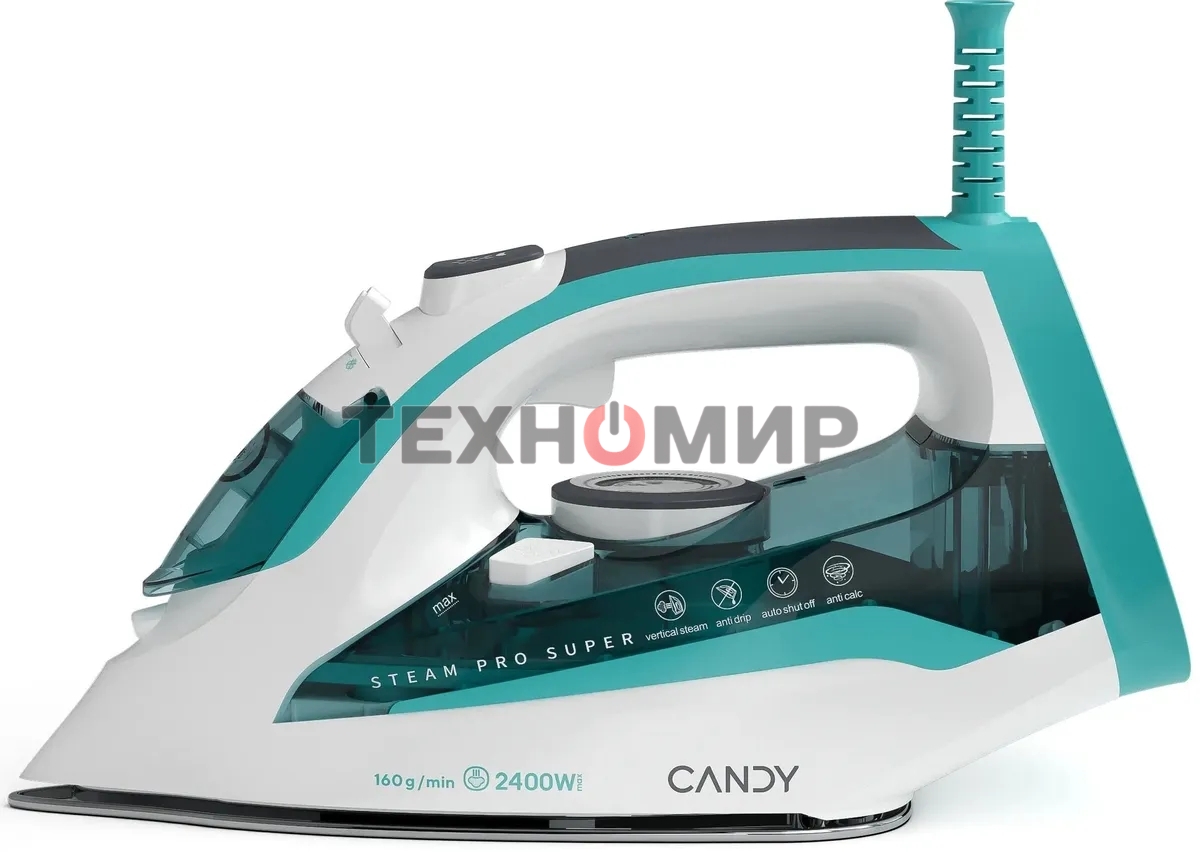 Утюг Candy CI-103 бирюзовый, 2400 Вт, 50 г/мин, 160 г/мин, 370 мл