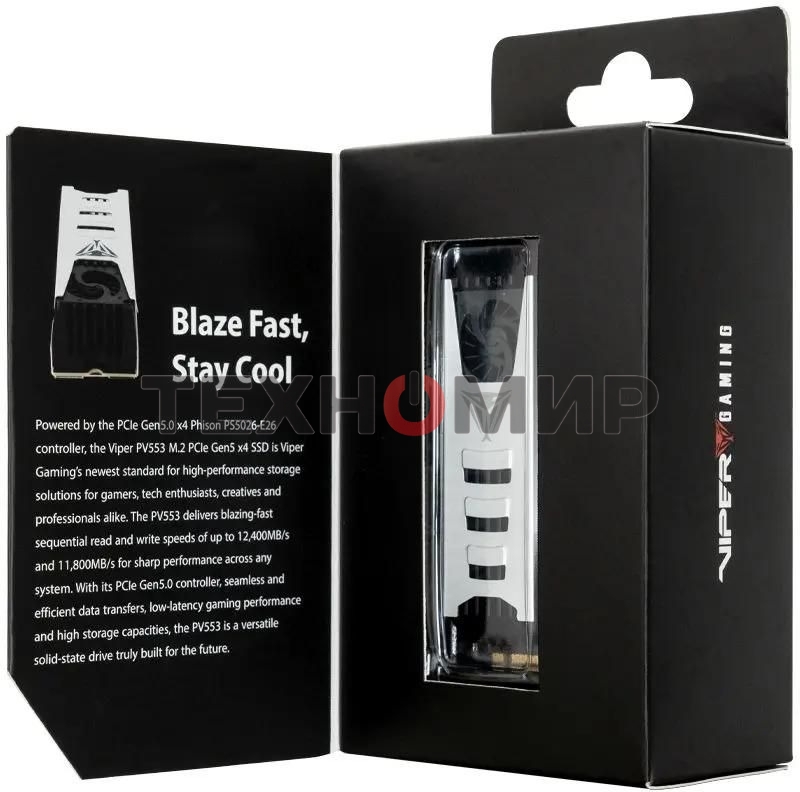 Накопитель SSD Patriot PV553, 4Tb, PCIe 5.0 x4, M.2 2280, NVMe, R/W 12400/11800, с активным охлаждением