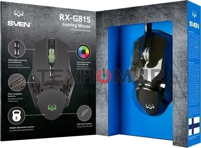 Мышь проводная SVEN RX-G815 черный, 8000 dpi, USB, кнопки - 7