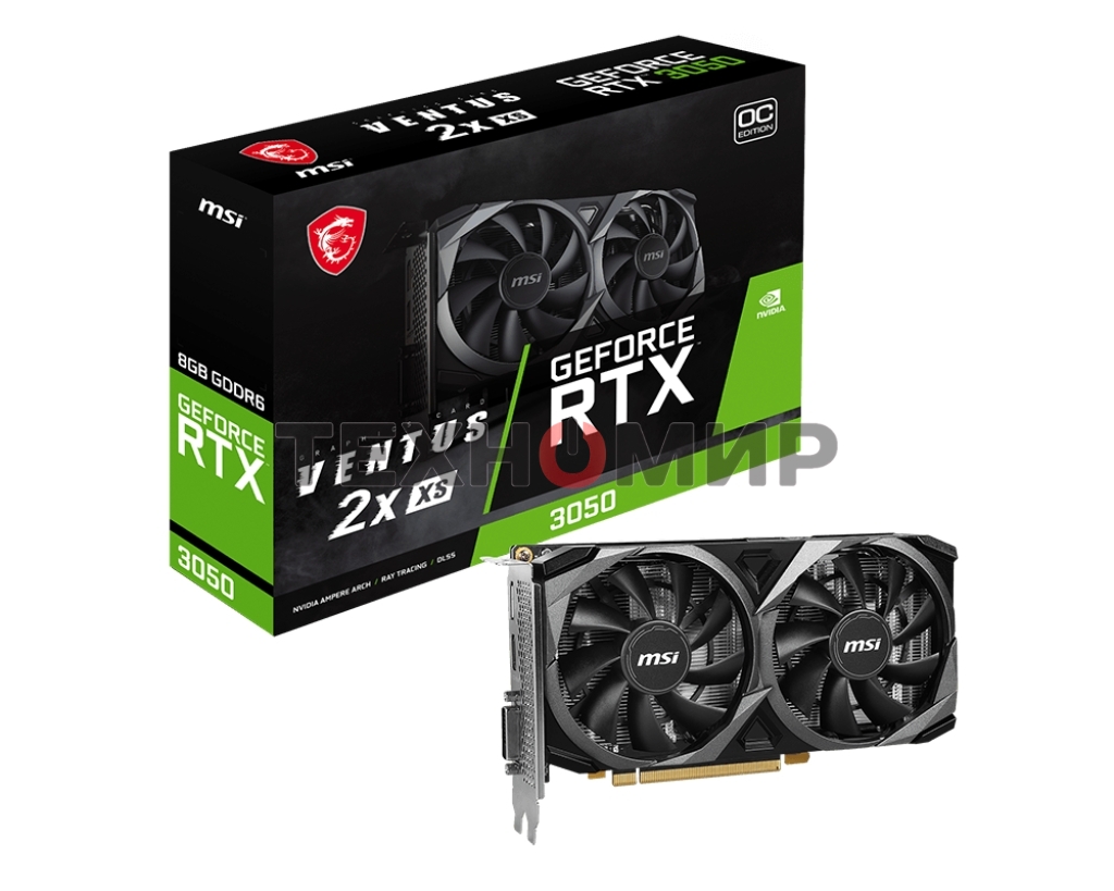 Видеокарта MSI RTX 3050 VENTUS 2X XS 8G OC GeForce RTX 3050 8Gb 128bit GDDR6 1807/14000 DVIx1 HDMIx1 DPx1 HDCP Ret