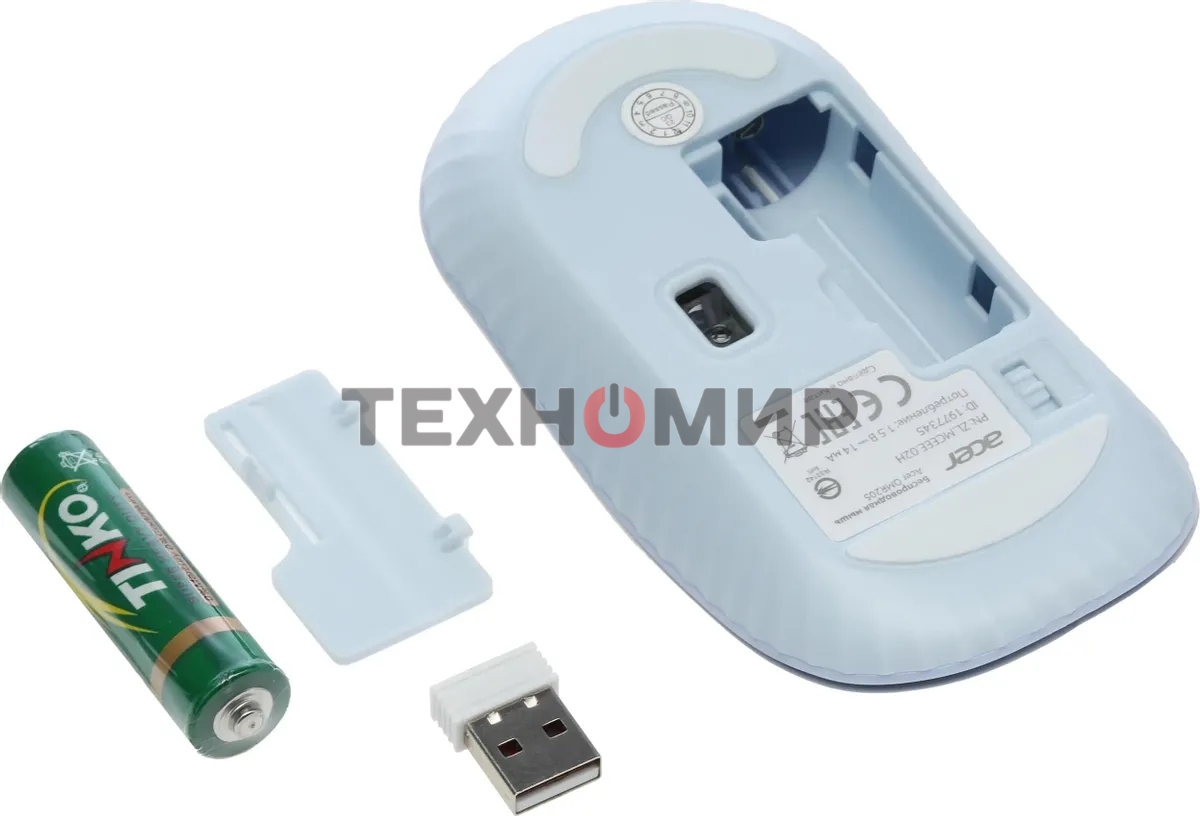 Мышь беспроводная Acer OMR205 белый/голубой, 1200 dpi, радиоканал, USB, кнопки - 3