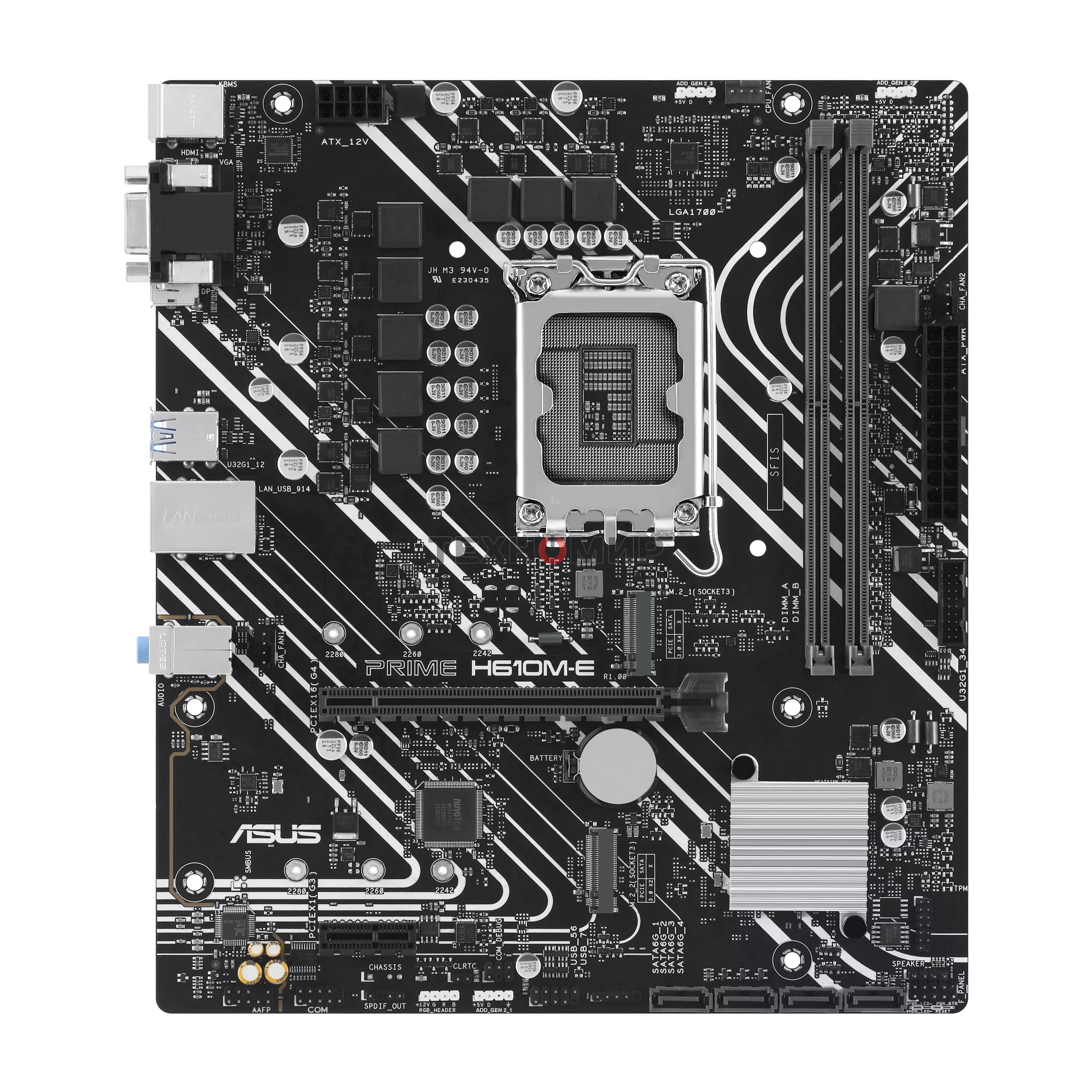 Материнская плата ASUS PRIME H610M-E-CSM, LGA 1700, Intel H610, 2xDDR5, 4xSATA, 2xM.2 PCIe 3.0 (x2, x4), 1xPCIe 4.0 x16, 1xPCIe x1, 1xHDMI, 1xDP, 1xVGA, 2xUSB-A 2.0, 2xUSB-A 3.2 Gen 1, 1x 1Gb LAN, 3x3.5 мм, 7.1, mATX