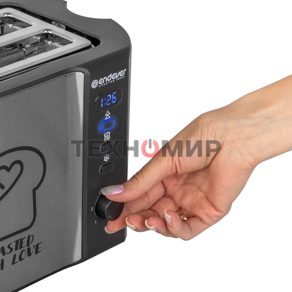 Тостер электрический ENDEVER Skyline ST-127, мощность 800 Вт, стальной/черный, 6 реж. поджаривания, 2 отсека для тостов, 4 шт/уп