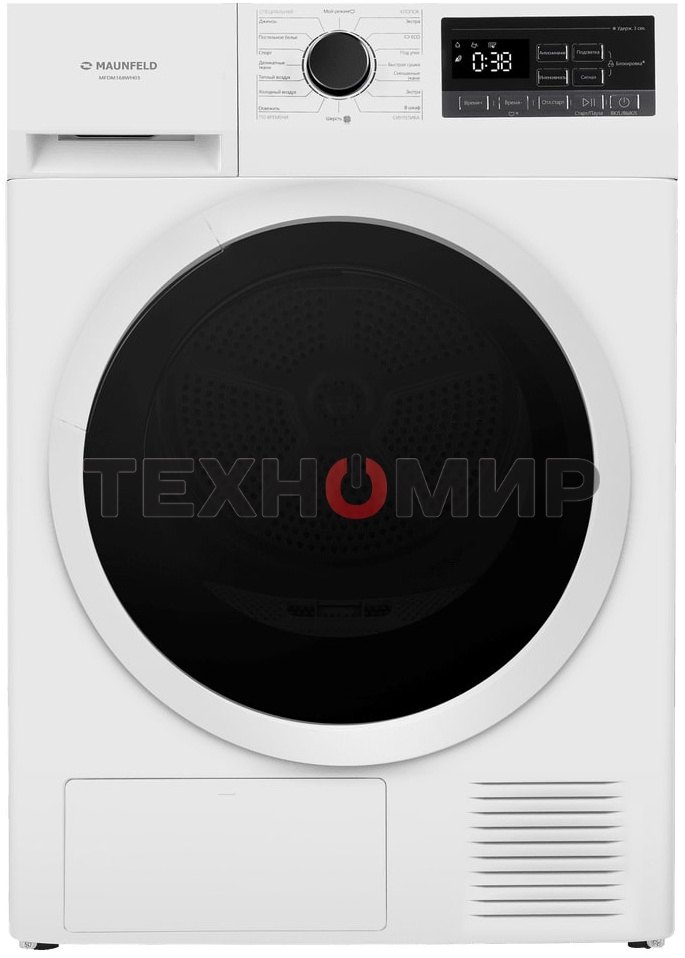Сушильная машина Maunfeld MFDM168WH03 белый, 8 кг, сушка - тепловой насос, программ - 16, 59.5 x 84.5 x 61 см
