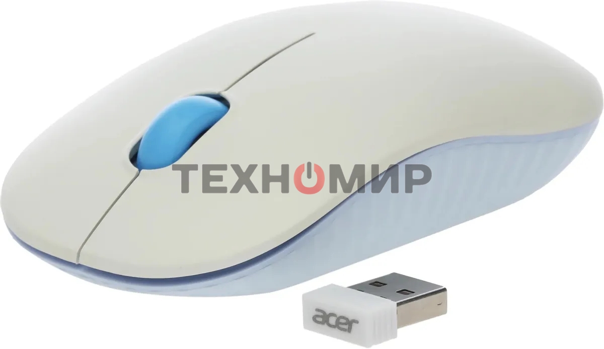 Мышь беспроводная Acer OMR205 белый/голубой, 1200 dpi, радиоканал, USB, кнопки - 3