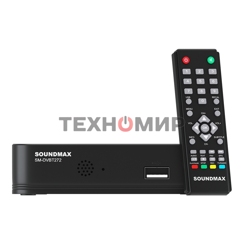 Приставка для цифрового ТВ SoundMax SM-DVBT272 черный, DVB-T2, DVB-T, DVB-C, HDMI, USB 2.0 х2