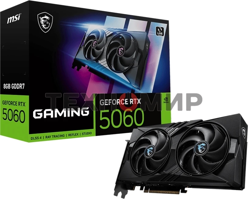 Видеокарта MSI RTX 5060 8G GAMING, NVIDIA RTX 5060, 8Gb, GDDR7, 128 bit, PCI-E 5.0, HDMIx1, DPx3, HDCP, 2512 MHz