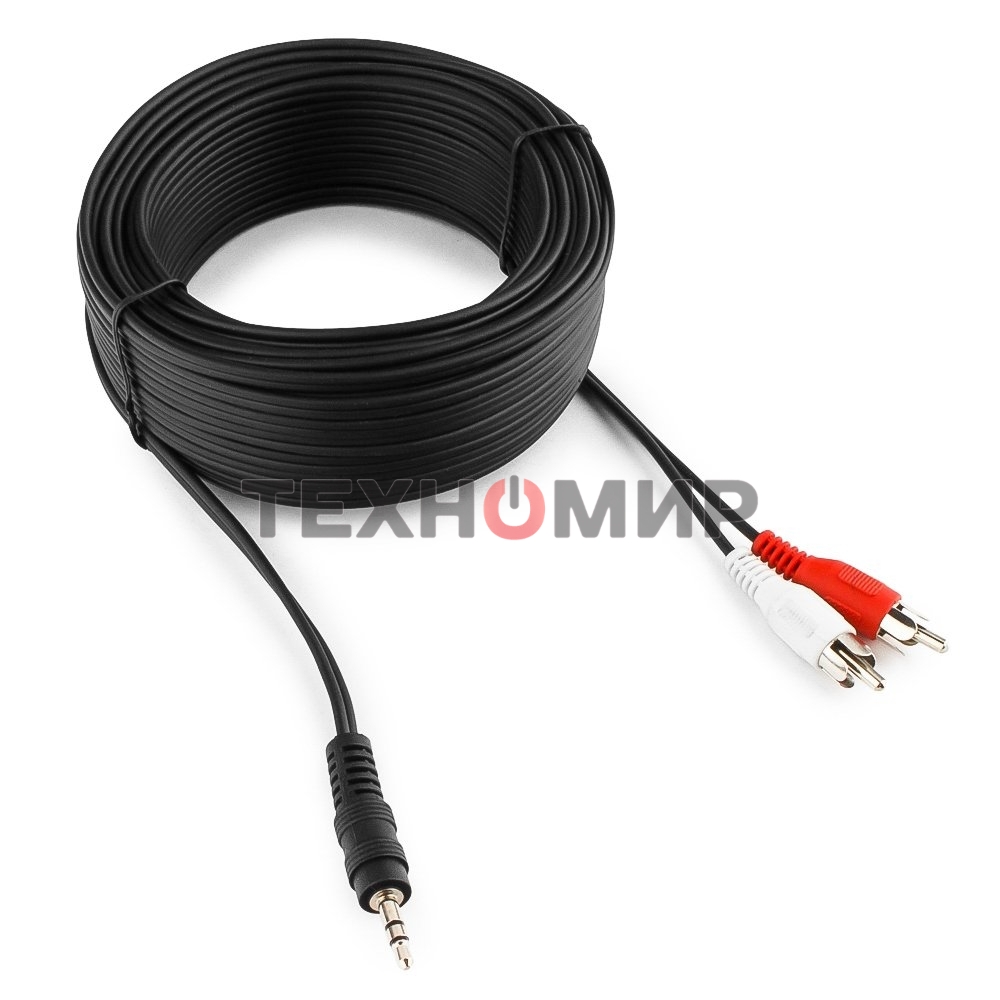 Кабель аудио Cablexpert CCA-458-15M-N, Jack 3.5(M)/2xRCA, 15м, черный, пакет