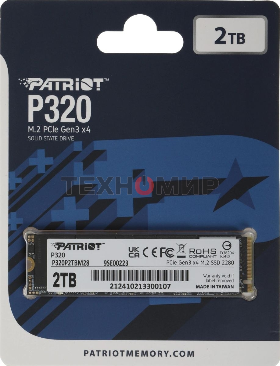 Накопитель SSD Patriot P320 2ТБ, M.2 2280, NVMe, R/W 3000MB/2200Mb/s