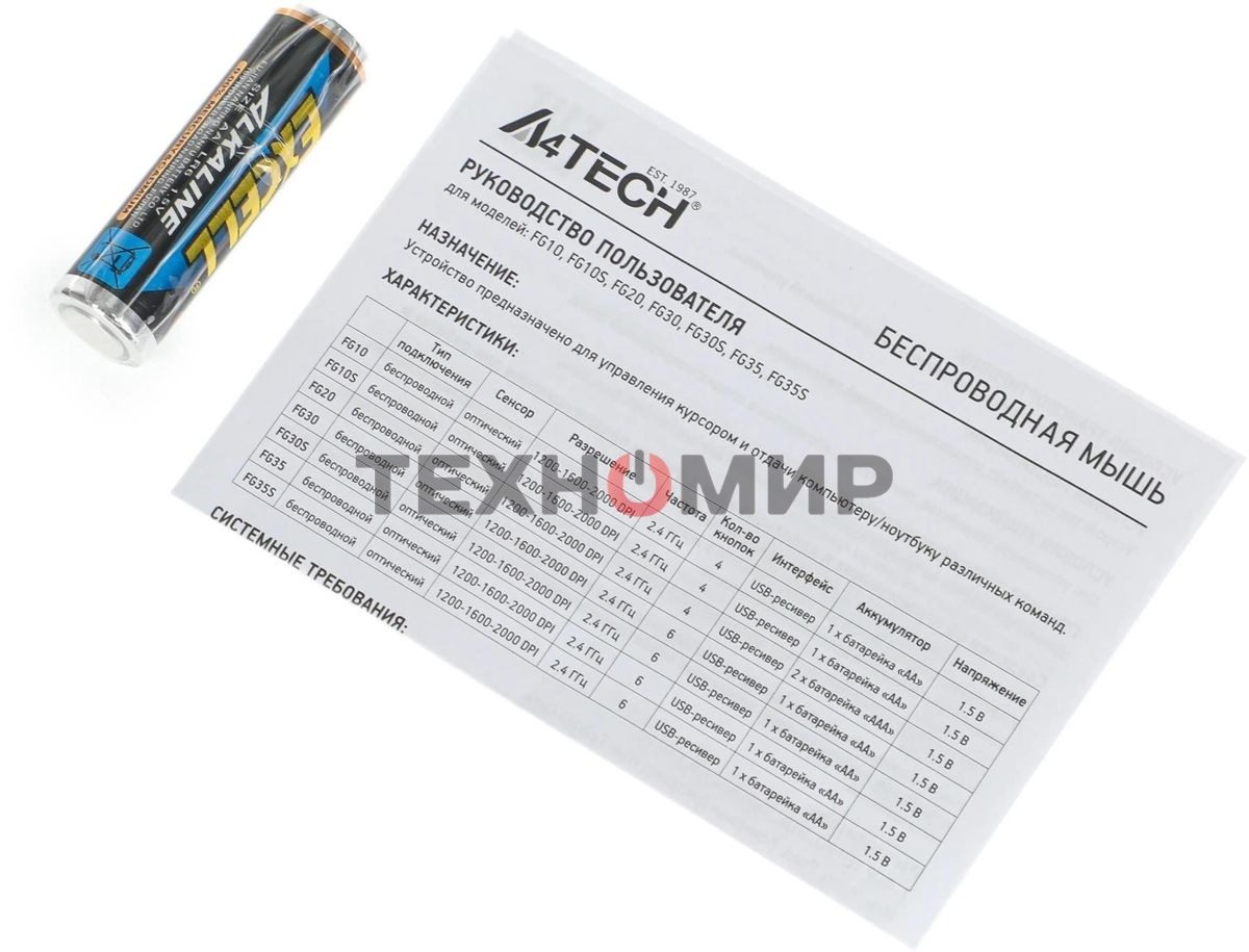 Мышь беспроводная A4Tech Fstyler FG10 черный/синий, 2000 dpi, радиоканал, USB, кнопки - 4