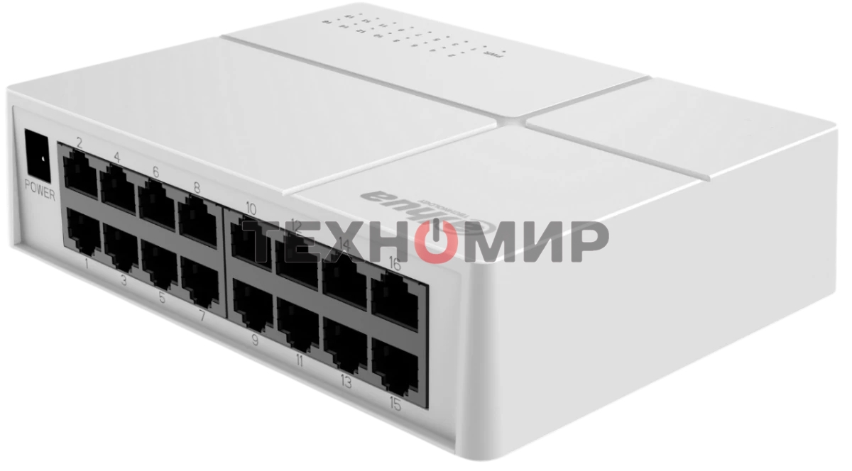 Коммутатор 16-в-1 Dahua DH-SF1016L/16 портов до 100 Мбит.с/коммутация до 3.2 Gbит.с/неуправляемый/Plug & Play/белый (DH-SF1016L)