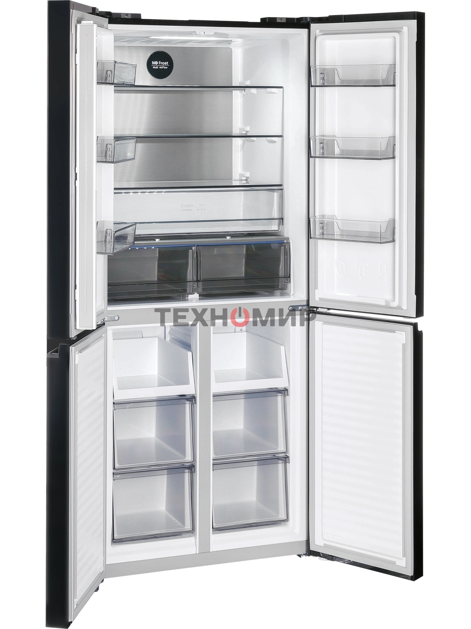 Холодильник Nordfrost RFQ 450 NFGb черное стекло многокамерный 270/135л морозилка сбоку, No Frost, Side by Side