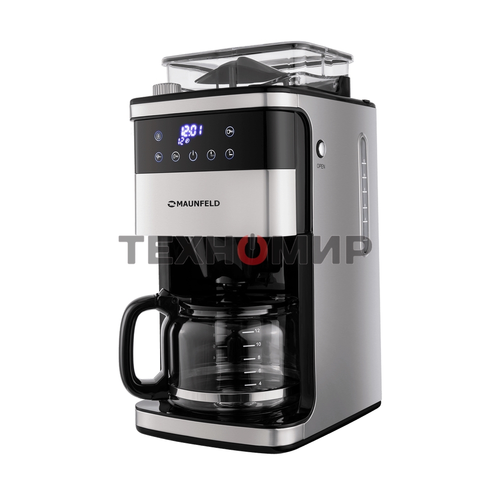 Кофеварка капельная Maunfeld MF-723S нержавеющая сталь, исп. кофе - зерновой/молотый, 1.5 л, 1050 Вт.