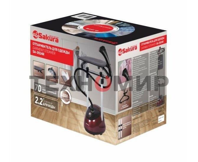 Отпариватель Sakura SA-3924R черный/бордовый, 2200 Вт, 35 г/мин, 2200 мл