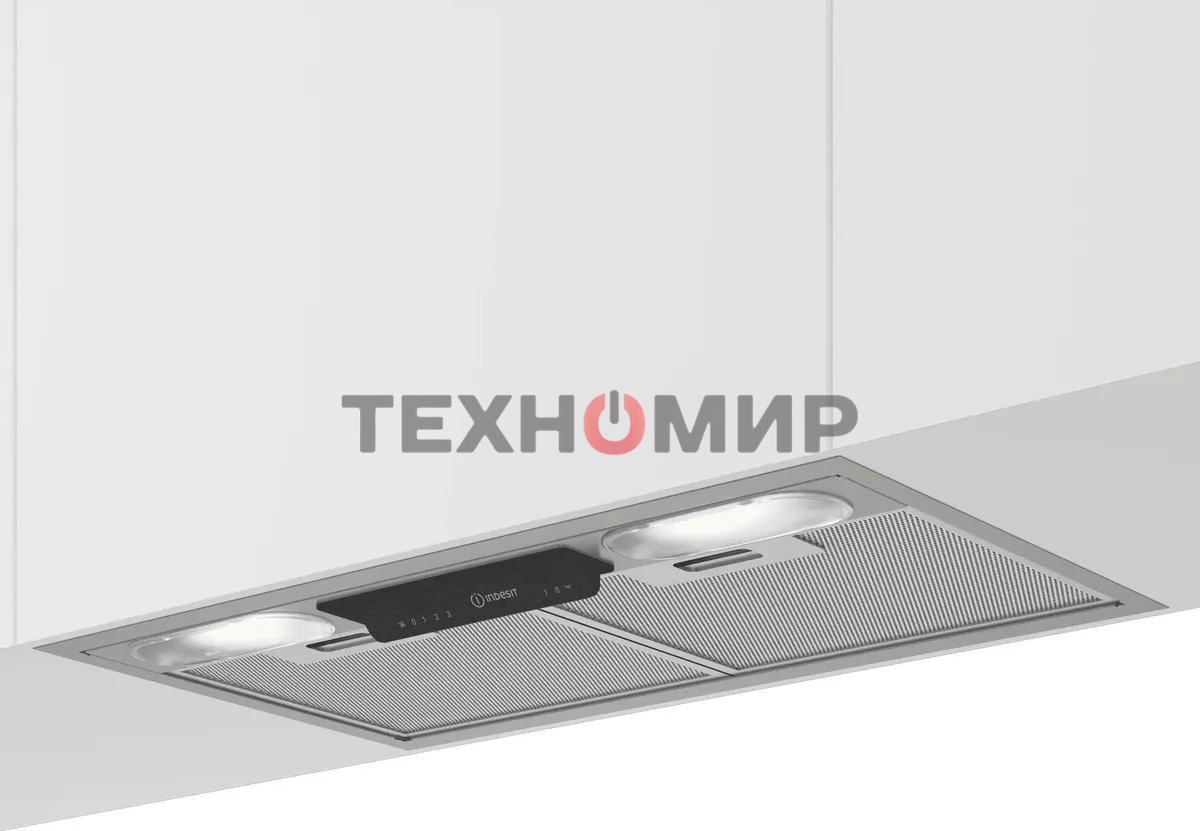 Вытяжка встраиваемая Indesit INAE 52FLS X нержавеющая сталь, 53 см, 381 куб. м/ч, 61 дБ