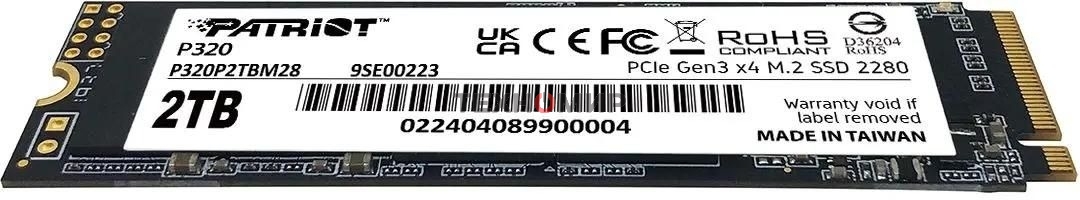 Накопитель SSD Patriot P320 2ТБ, M.2 2280, NVMe, R/W 3000MB/2200Mb/s