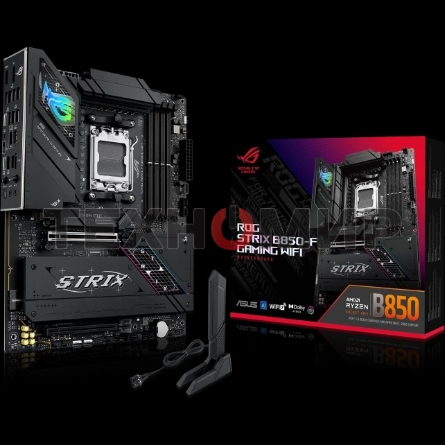 Материнская плата ASUS ROG STRIX B850-F GAMING WIFI, AM5, AMD B850, 4xDDR5, 2xSATA, 4xM.2, 1xPCIe 5.0 x16, 1xPCIe 4.0 x16, 1xPCIe x4, 1xDP, 1xHDMI, 1x2.5Gb LAN, 1xUSB-C 20Gbps, 1xUSB-C 10Gbps, 3xUSB-A 10Gbps, 4xUSB 5Gbps, 4xUSB 2.0, 3x3.5 мм, 7.1, ATX