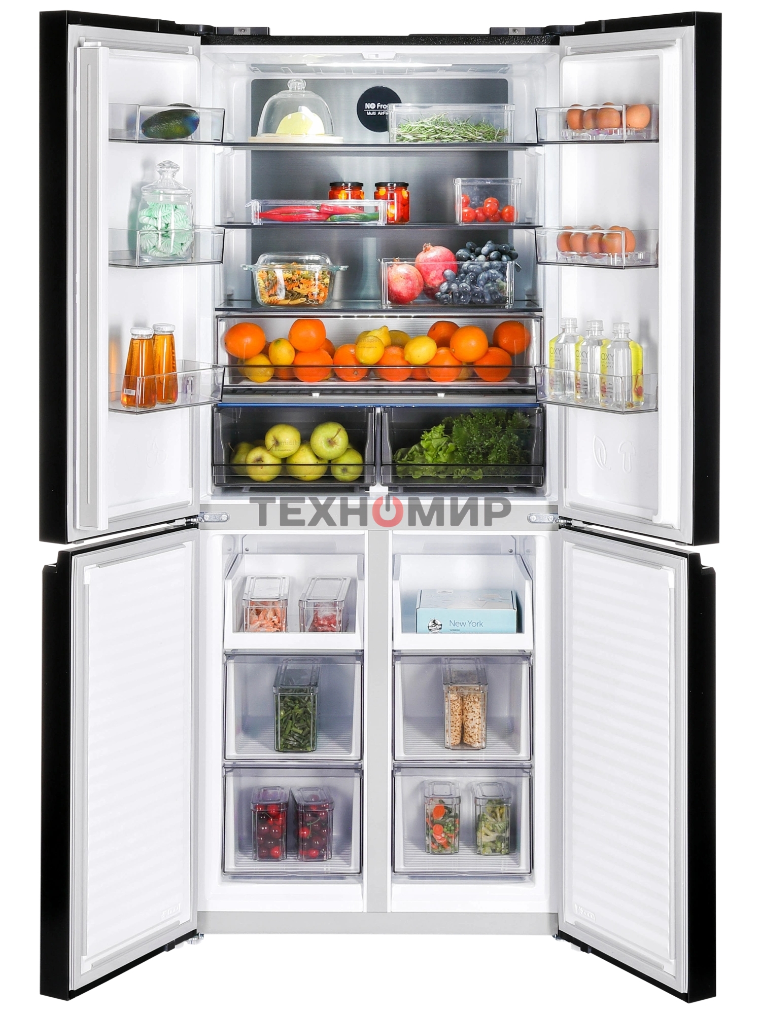 Холодильник Nordfrost RFQ 450 NFGb черное стекло многокамерный 270/135л морозилка сбоку, No Frost, Side by Side