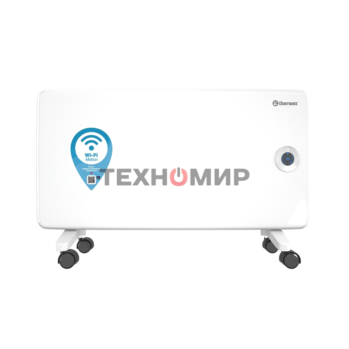 Конвектор электрический Thermex Frame 1500E белый, 1500 Вт, 20 м2, термостат, дисплей, WiFi