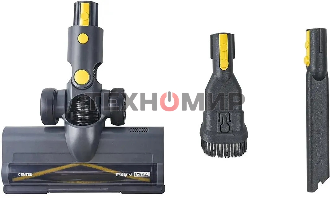 Пылесос вертикальный Centek CT-2573 черный/желтый, питание от аккумулятора, 215 Вт, уборка сухая, пылесборник 0.8 л, работа от АКБ max 45 мин