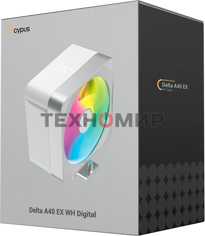 Кулер для процессора Ocypus Delta A40 EX WH Digital, 120мм ARGB FAN, Top Display Panel, 4 HEAT PIPES, 4-PIN PWM, 500-1800 RPM, 29DBA, HYDRO BEARING, LGA115X/1200/1700/18XX, AM4/AM5