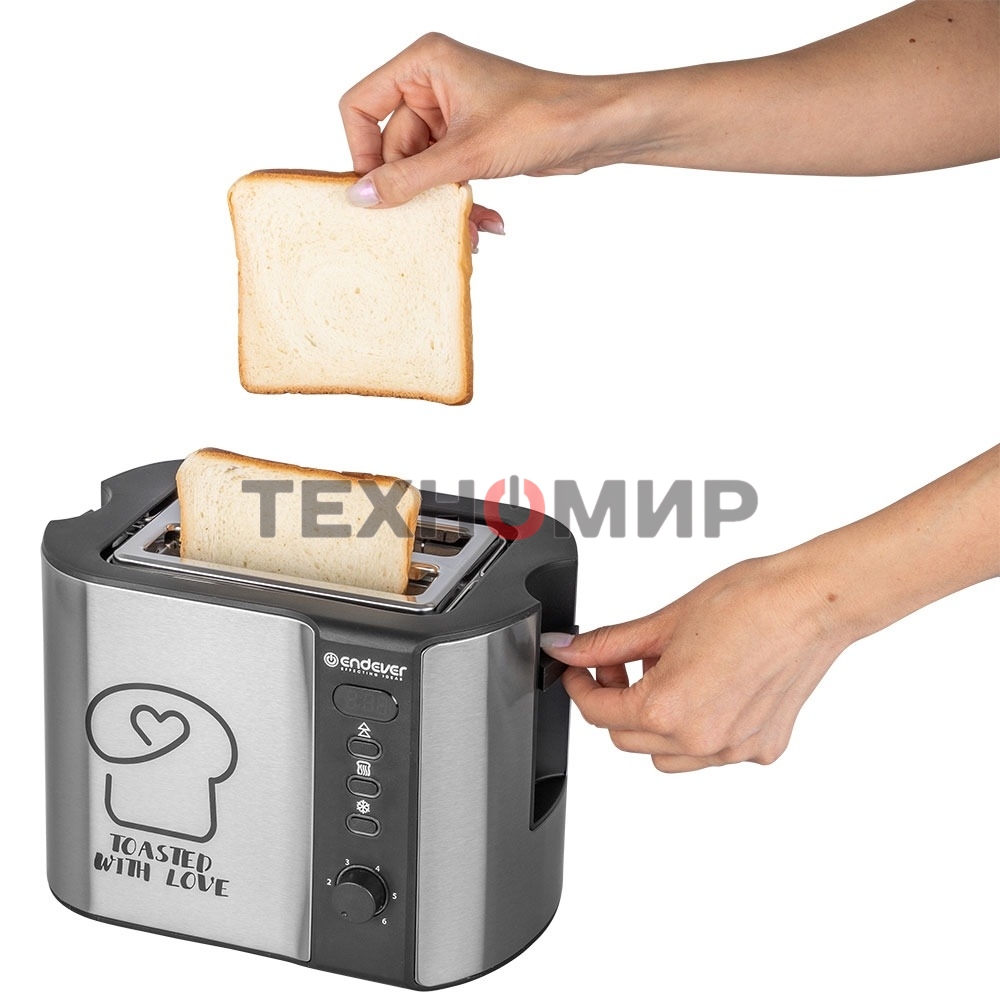 Тостер электрический ENDEVER Skyline ST-127, мощность 800 Вт, стальной/черный, 6 реж. поджаривания, 2 отсека для тостов, 4 шт/уп