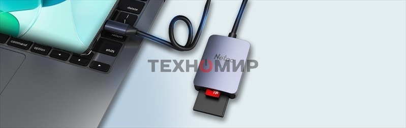 Кард-ридер Netac Flash WK12/серый/SD/SDHC/SDXC/microSD/microSDHC/microSDXC/USB 3.0 Type-C/пластик