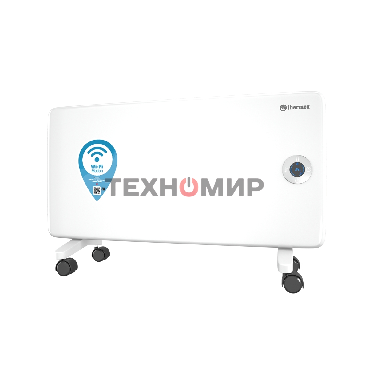 Конвектор электрический Thermex Frame 1500E белый, 1500 Вт, 20 м2, термостат, дисплей, WiFi