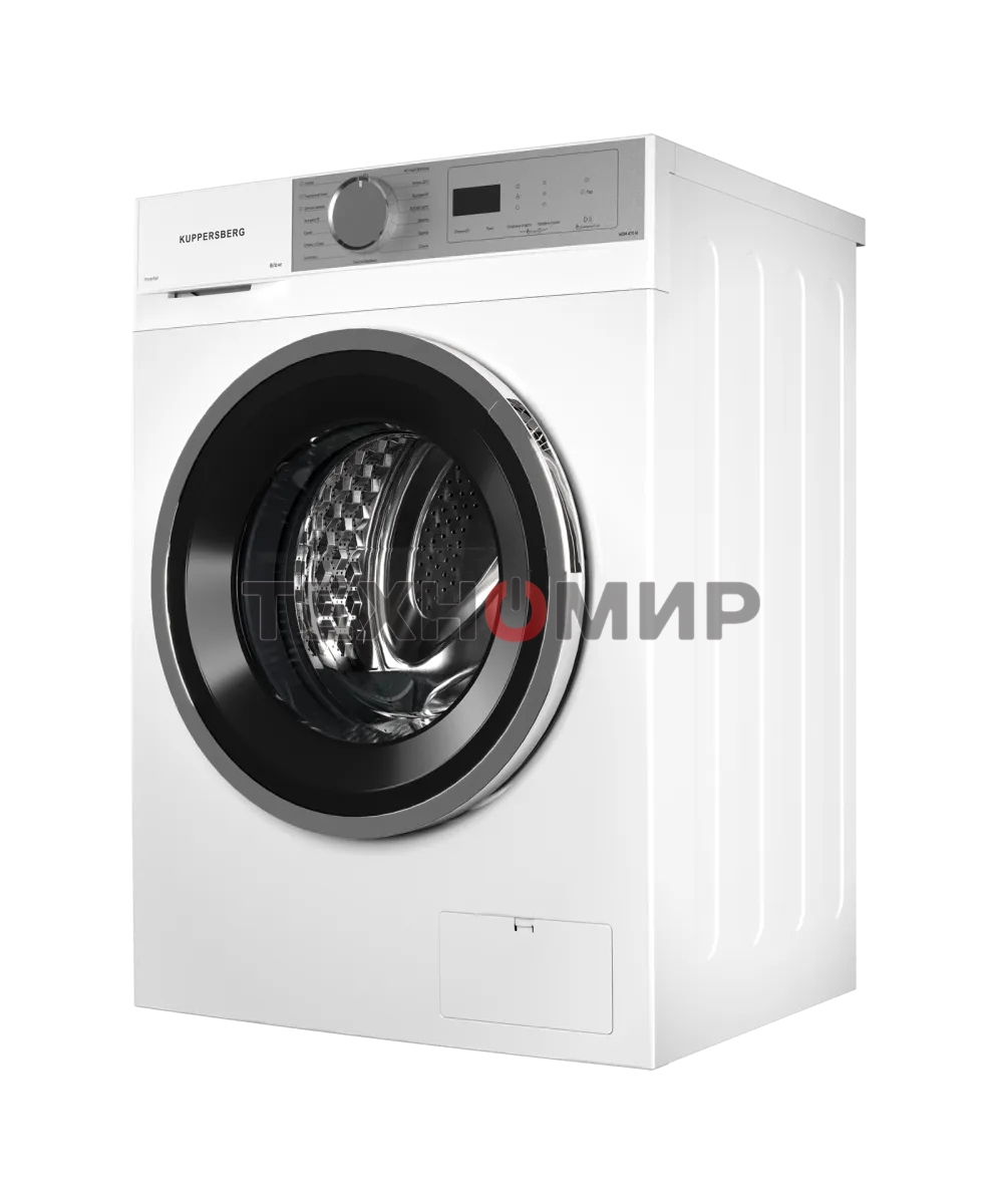 Стирально-сушильная машина Kuppersberg WDM 470 W, High-Tech, отдельностоящая, глубина 52.5 см, загрузка 8 кг, загрузка при сушке 6 кг, 14 программ, 1400 об/мин, инверторный BLDC двигатель, сенсорное/поворотное управление, пар, самодиагностика, дозагрузка 