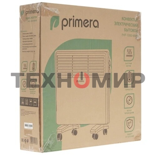 Конвектор электрический Primera PHP-1000-MWB, белый, 1000 Вт, 15 м2, термостат