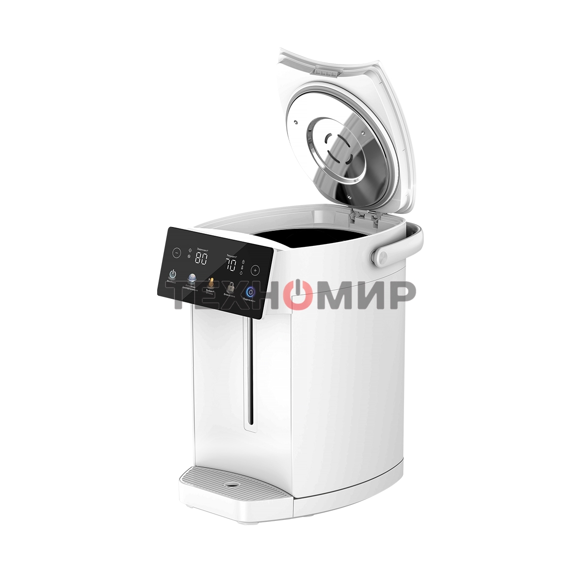 Термопот BQ TP5001 White. Мощность 1600 Вт/Объем 5 л/Сенсорный LED-дисплей/Поддержание температуры/Функция дехлорирования/Регулировка темперы от 40 до 90 'C/Система защиты: от перегрева, от включения без воды, блокировка подачи воды/Внутренняя колба из не