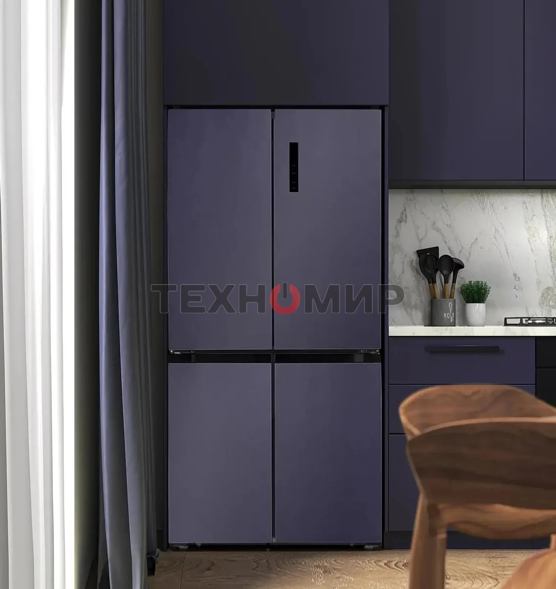 Холодильник LEX LCD450BmID синий металлик трехкамерный 288/129л морозилка снизу Side-by-Side