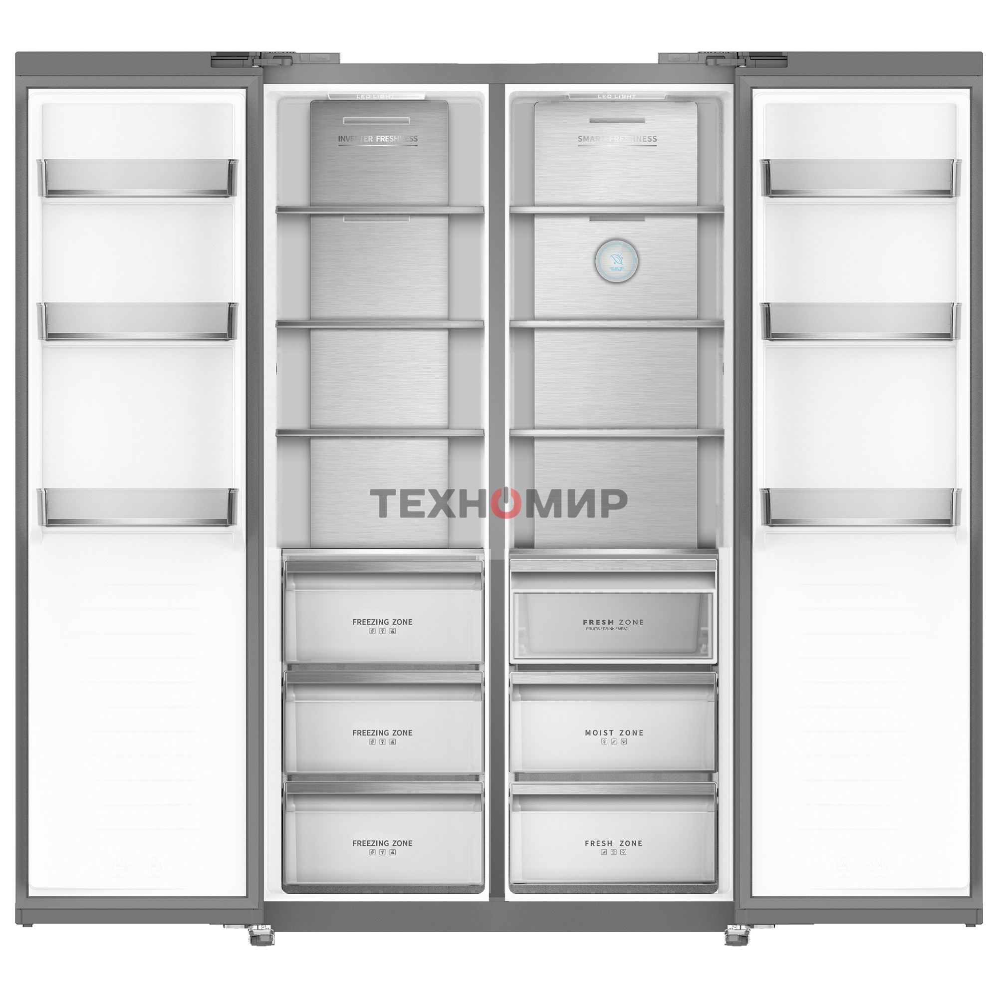 Холодильник Бирюса SBS 644 I нержавеющая сталь двухкамерный 307/291л морозилка сбоку, No Frost, Side by Side