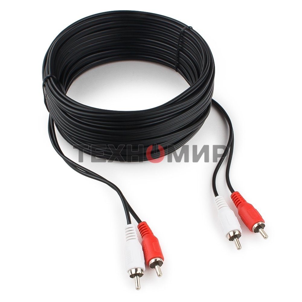 Кабель аудио Cablexpert CCA-2R2R-10M-N, 2xRCA/2xRCA, 10м, черный, пакет