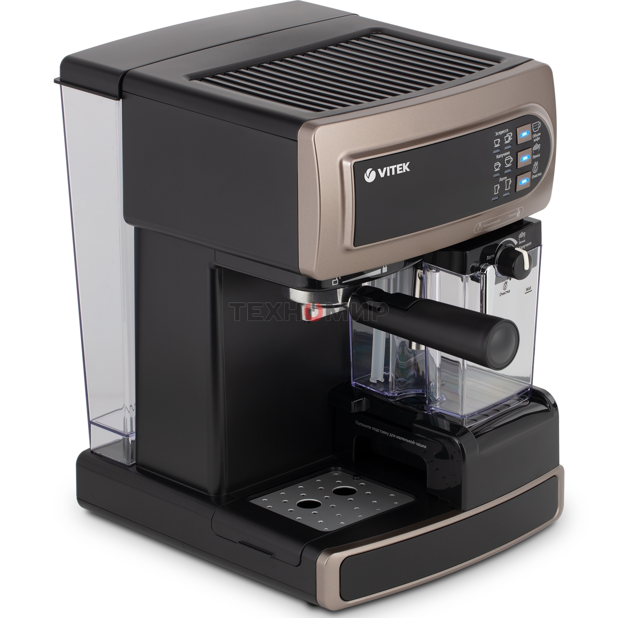 Кофеварка рожковая Vitek VT-1517 (BN) коричневый, исп. кофе - молотый, 1.65 л, 1238 Вт, 15 Бар