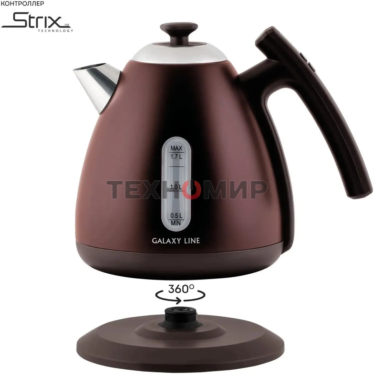 Чайник электрический Galaxy Line GL 0343, горький шоколад, металл, 2200 Вт, 1.7 л