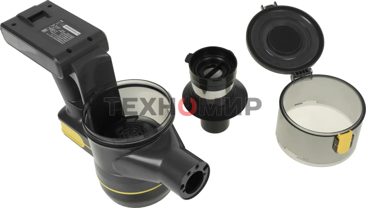 Пылесос вертикальный Centek CT-2573 черный/желтый, питание от аккумулятора, 215 Вт, уборка сухая, пылесборник 0.8 л, работа от АКБ max 45 мин