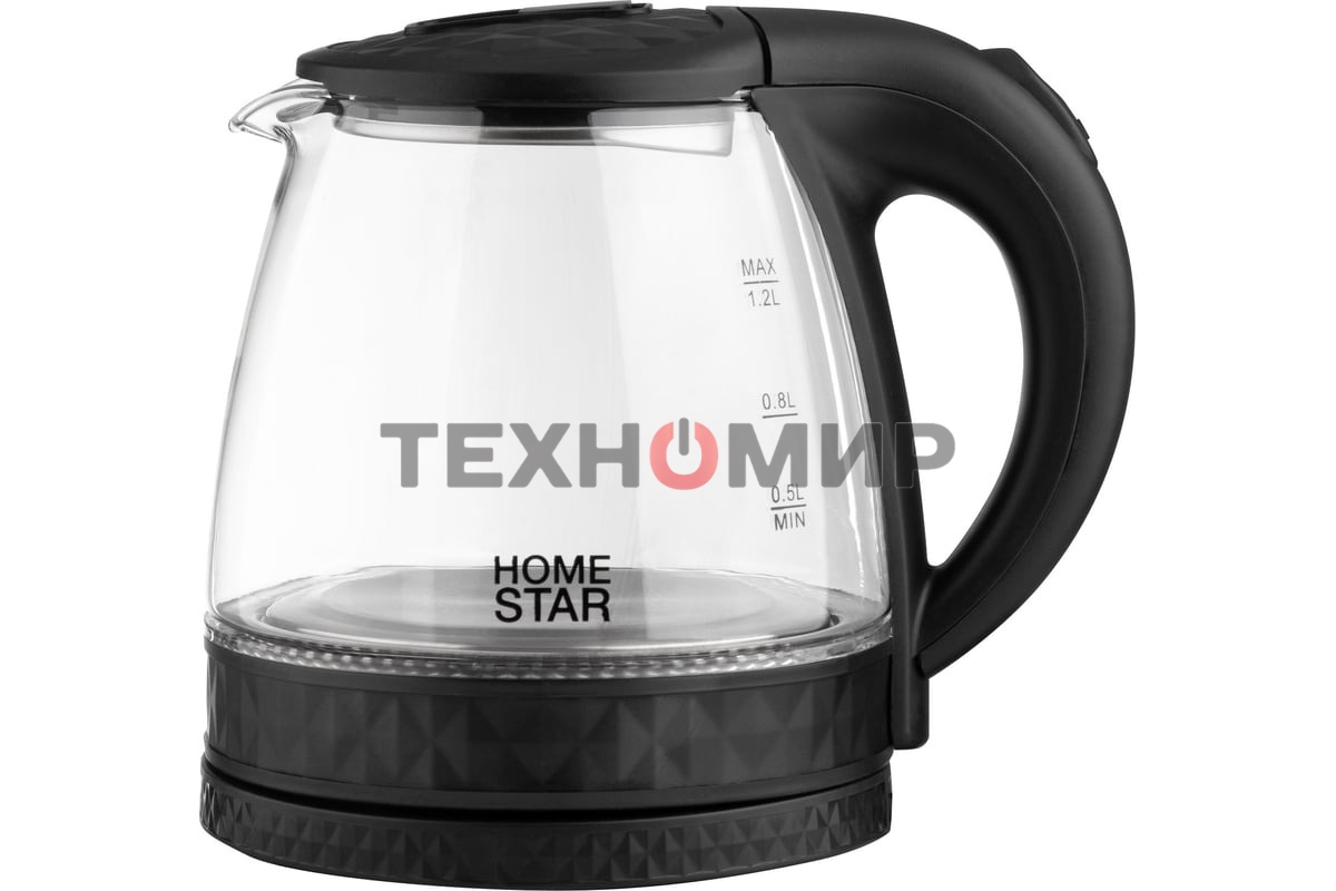 Чайник электрический Homestar HS-1053 1.2 л, стекло/пластик, черный