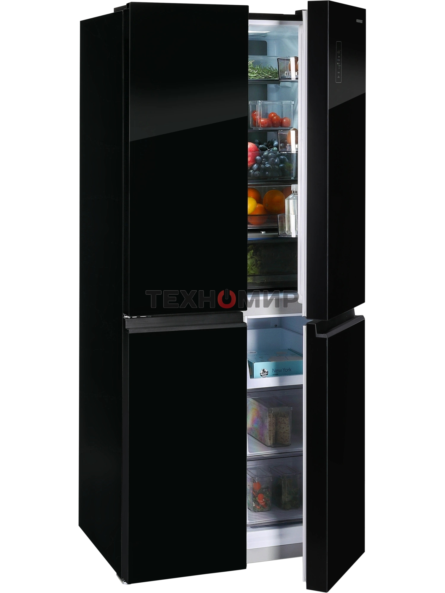 Холодильник Nordfrost RFQ 450 NFGb черное стекло многокамерный 270/135л морозилка сбоку, No Frost, Side by Side