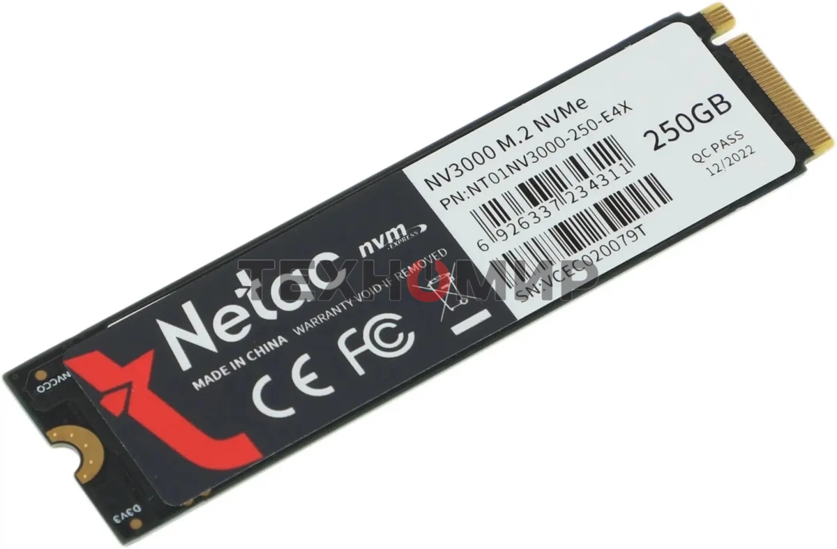 Накопитель SSD Netac NV3000, 250Gb, PCIe 3.0 x4, M.2 2280, NVMe, R/W 3000/1400
