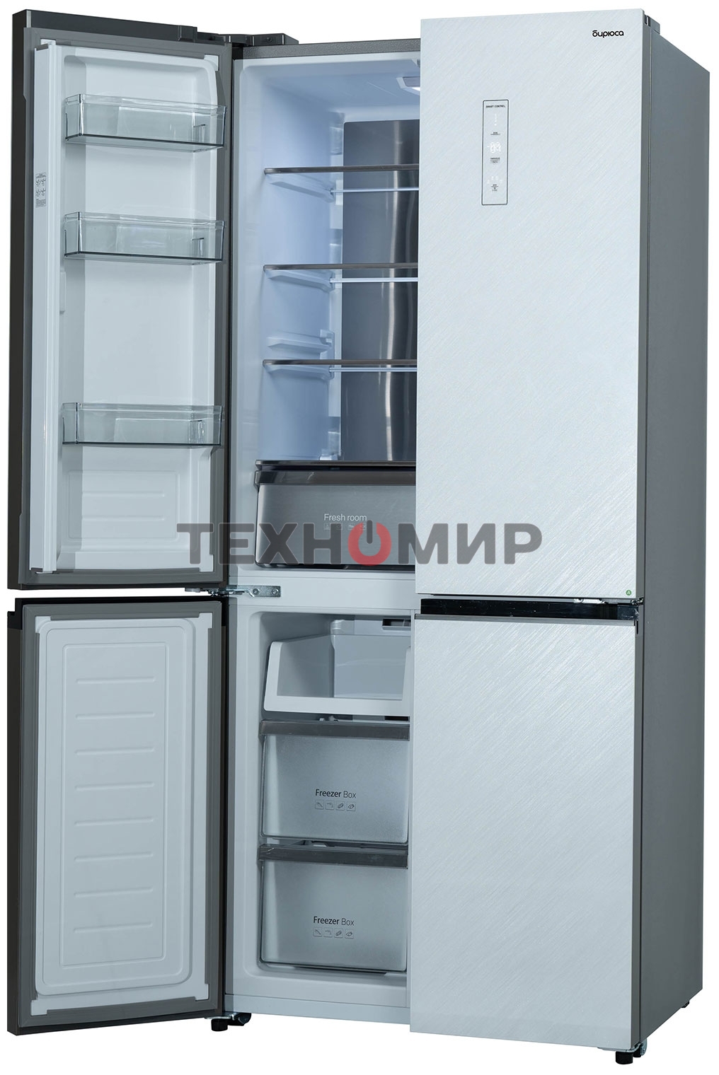 Холодильник Бирюса CD 496 TWG текстурированное белое стекло трехкамерный 334/162л морозилка снизу, NoFrost, Side by Side