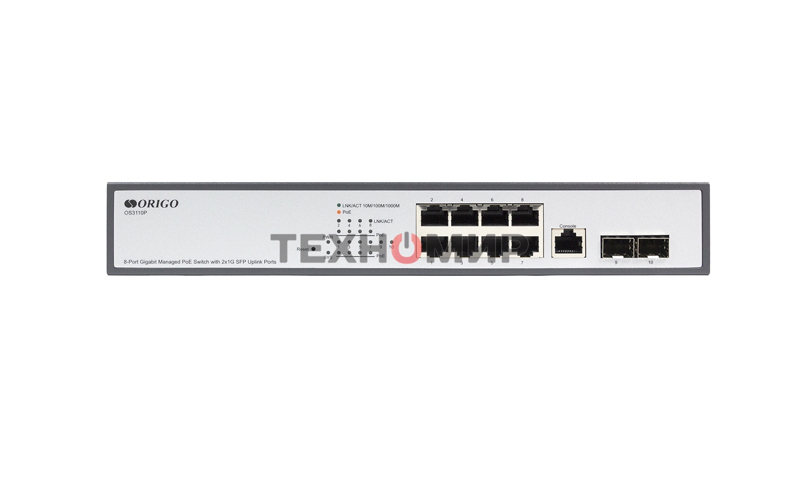 Коммутатор Managed L2 Switch 8x1000Base-T PoE, 2x1000Base-X SFP, PoE Budget 135W, RJ45 Console, 19