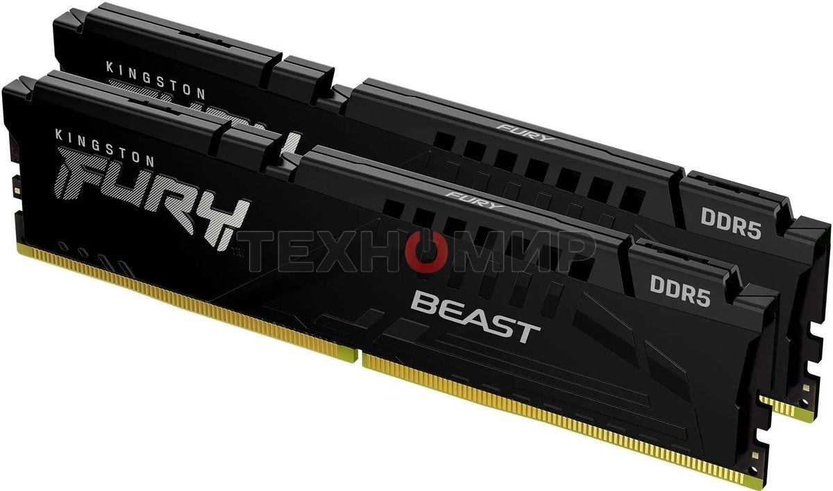 Оперативная память Kingston Fury Beast, DDR5, 32Gb (2x16GB), 6000MHz, CL30, DIMM, с радиатором, черный
