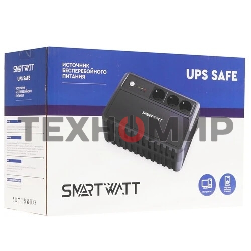 Источник бесперебойного питания SMARTWATT UPS SAFE 1000 черный, 1000/600 ВА/Вт, линейно-интерактивный, напольный, LED индикация, Shuko CEE7/4 - 3 шт.