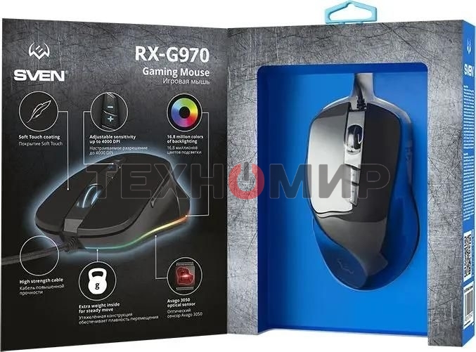 Мышь проводная SVEN RX-G970 черный, 4000 dpi, USB, кнопки - 7