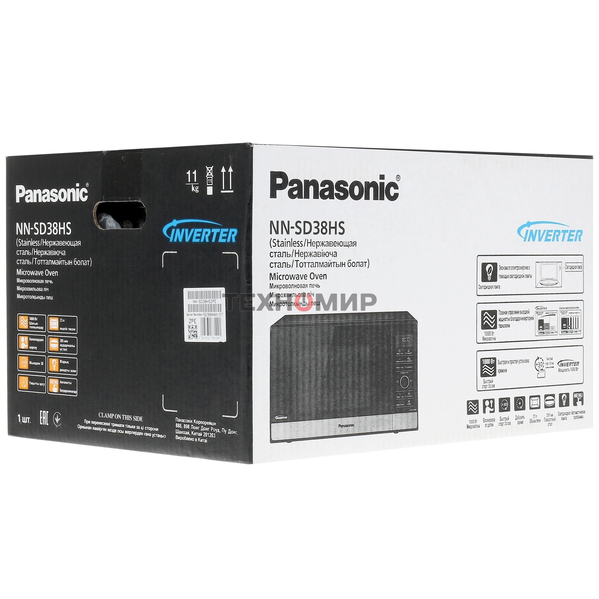Микроволновая печь Panasonic NN-SD38HSZPE черный/серебристый, 23 л, 1000 Вт, переключатели - сенсор, поворотный механизм