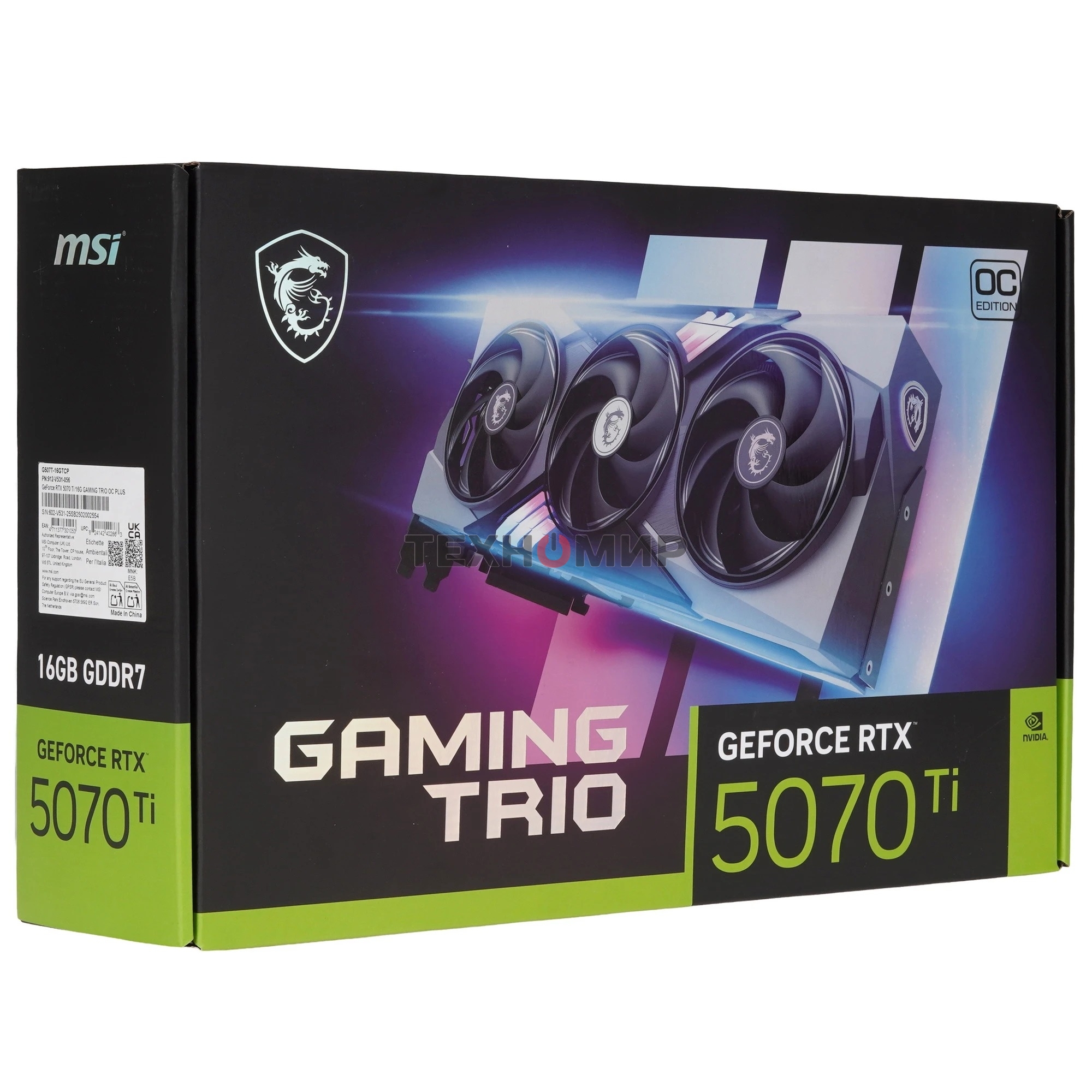 Видеокарта MSI RTX5070Ti GAMING TRIO OC 16Gb GDDR7 256bit 3xDP HDMI 3FAN RTL