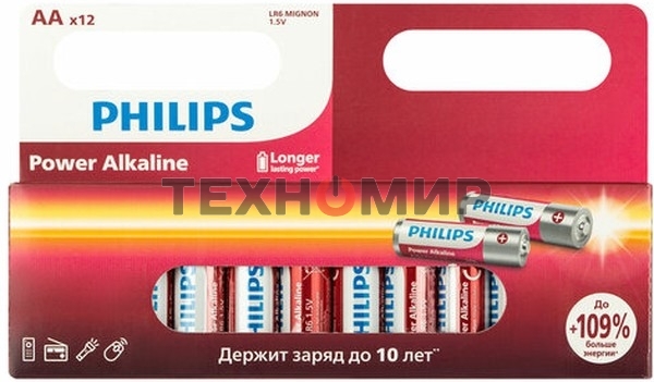 Элемент питания алкалиновый AA/LR6 1.5В Power (блист. 12шт) Philips Б0064661
